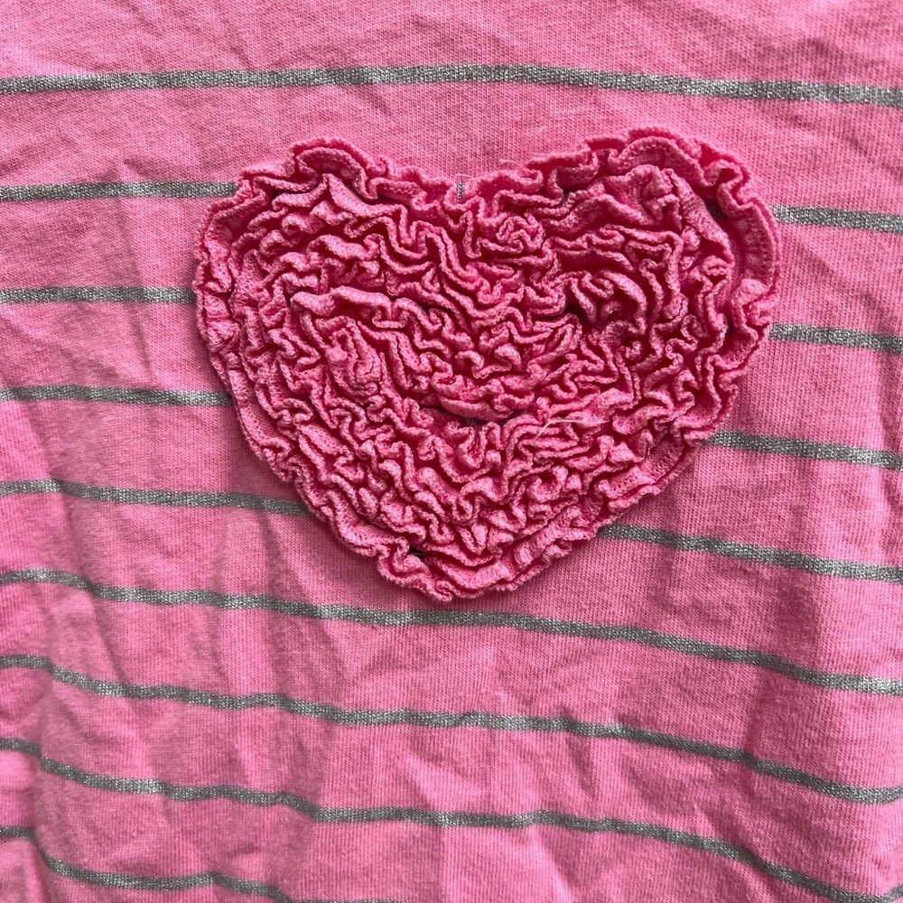 Crazy 8 18-24M Pink and Silver Striped Heart Girls Long Sleeve Dress - Picture 2 of 4